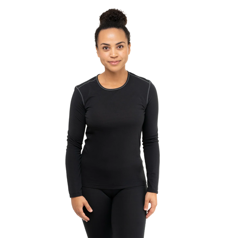 Hot Chillys Womens Pepper Bi-Ply Crewneck Baselayer - Black